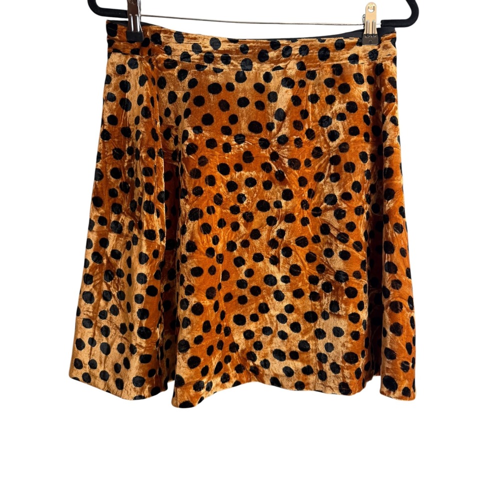 Madewell Velvet Polka Dot Mini Skirt Burnt Orange Black A-Line Size 8